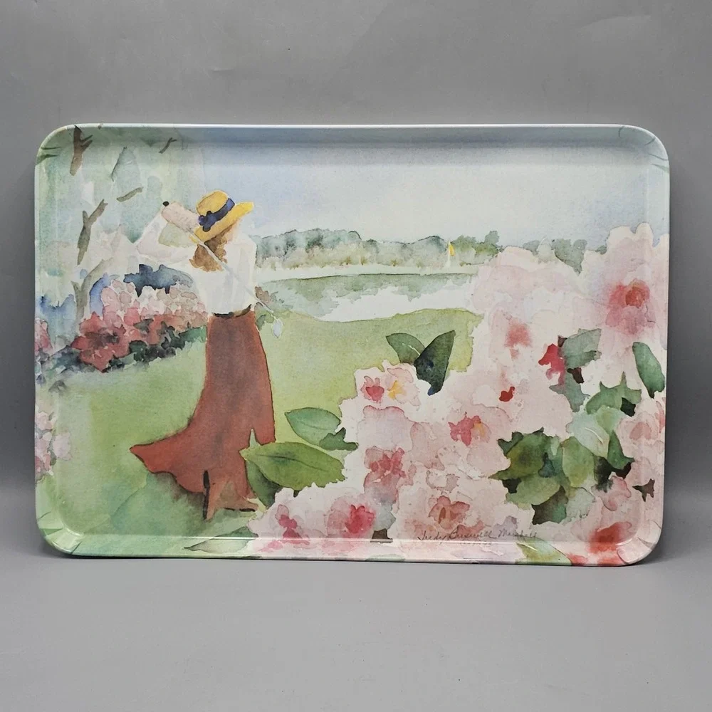 Vintage Melplus Melamine Judy Buswell Lady Golfer Serving Tray 17.5X12 In Italy